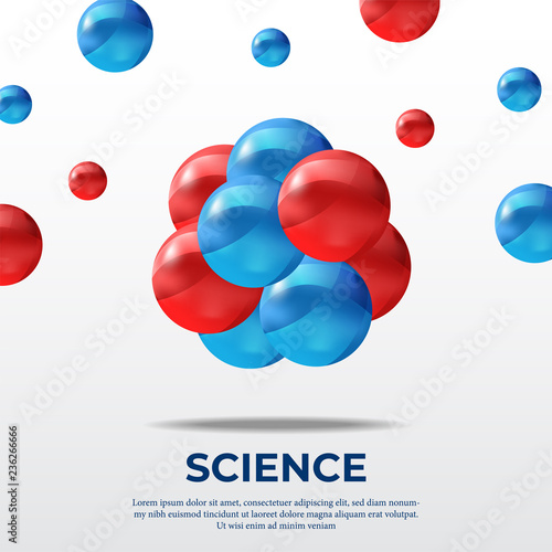 science poster 3D ball red and blue Molecules. vector illustration.