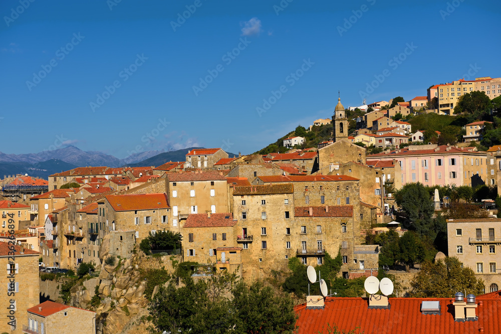 View of the Corsican city Sartene, France