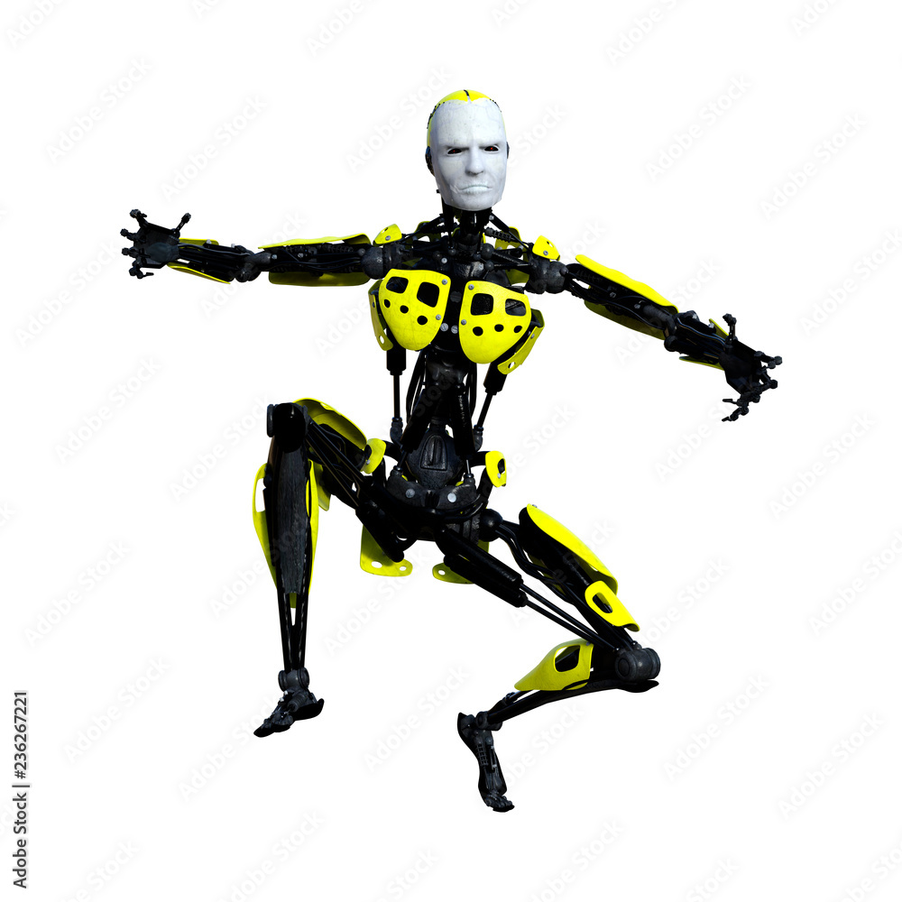 3D Rendering Male Robot on White