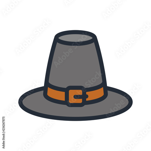 Pilgrim Hat Flat Color Line Stroke Icon Pictogram
