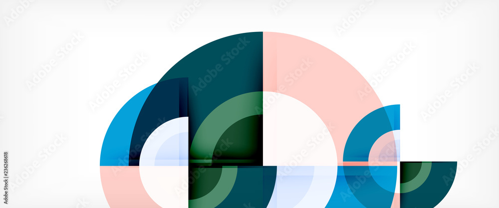 Fototapeta premium Modern geometric circles abstract background, colorful round shapes with shadow effects