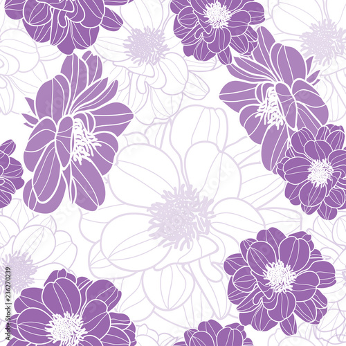 Vector purple flowers seamless repeat pattern. great for retro fabric  wallpaper  scrapbooking projects. Surface pattern design.