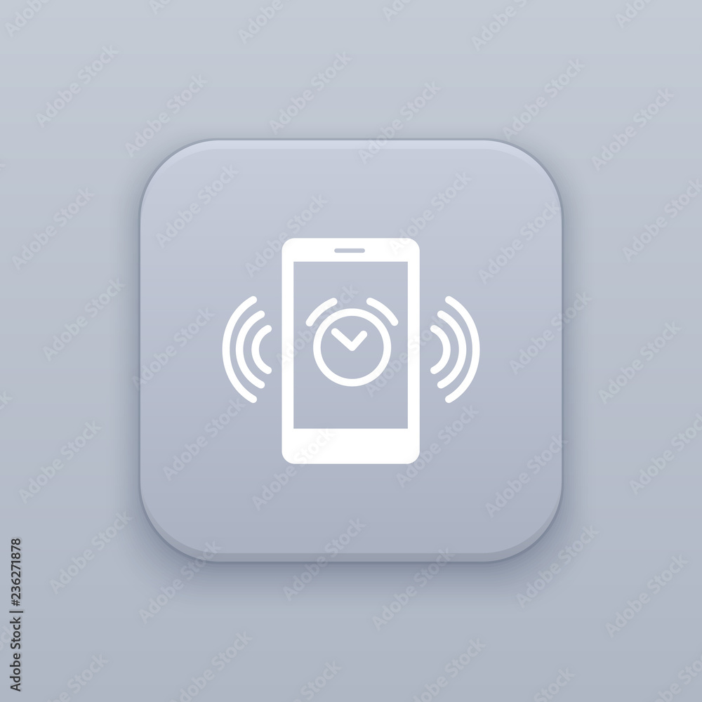 Alarm clock, gray vector button with white icon Alarm clock, gray vector button with white icon