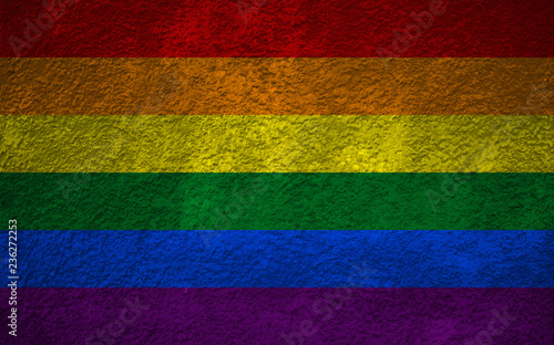 LGBT civil rights rainbow flag painted on grunge wall. Copy space for text or graphic. Concept for gay civil rights, same sex marriages, gender neutrality, homophobia, lgbt community