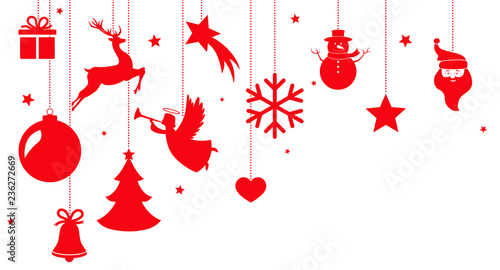 Red Christmas decorations hanging background