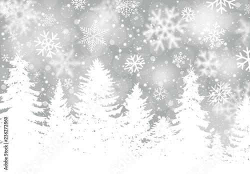 Winter background with pine tree and snowfall