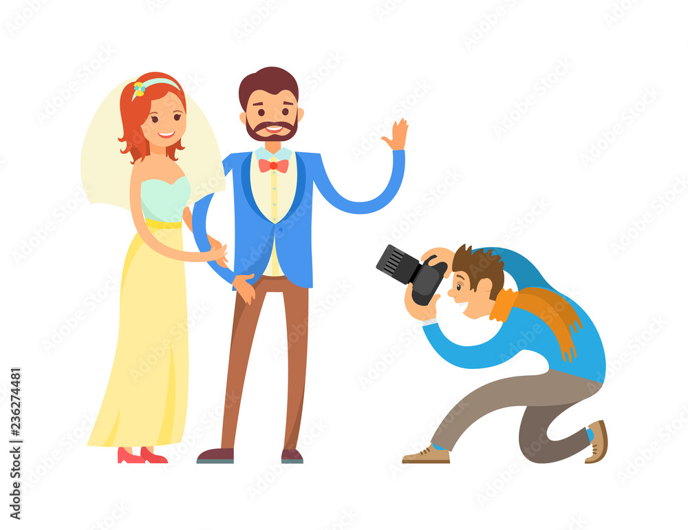 Fototapeta premium Wedding Photo Session of Newlyweds by Photographer
