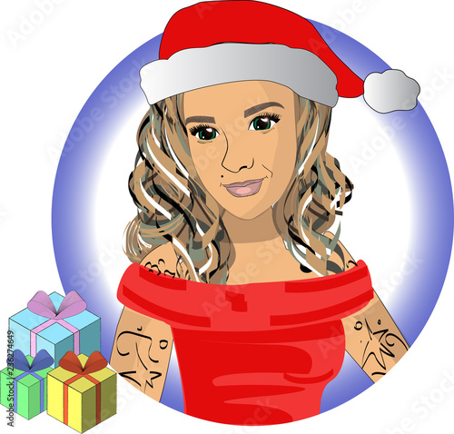 Snow maiden in red hat with gifts vector EPS10