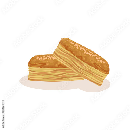 Puff pastry cookie, bakery fresh tasty product vector Illustration on a white background