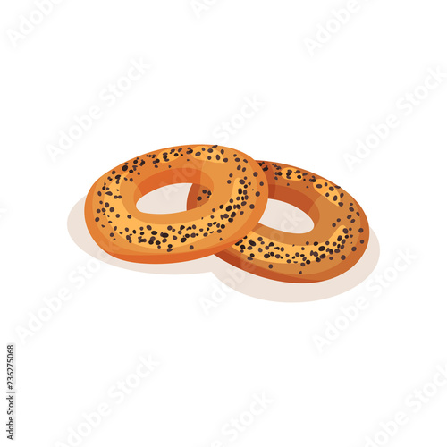 Bagel with poppy seeds, bakery pastry product vector Illustration on a white background