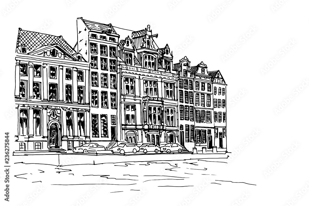 Amsterdam, Holland, Netherlands. Vector sketch.