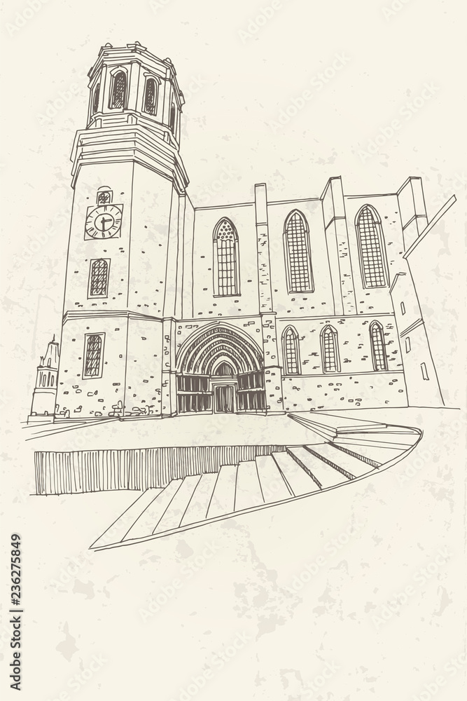Vector sketch of Catedral de Gerona. Spain.