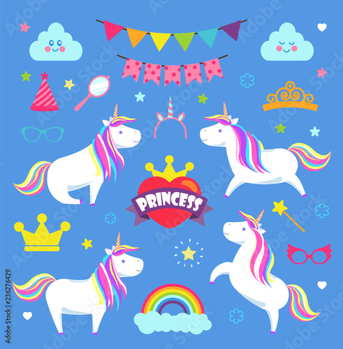 Princess Party and Decorations Element Set Vector