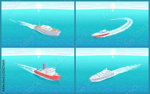 Water Transport Cruise Liners Yacht Set Vector