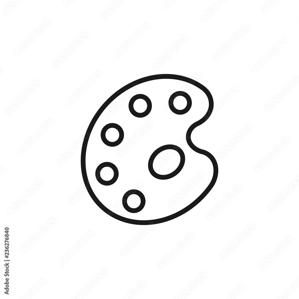 Black isolated outline icon of palette for paint on white background. Line icon of palette. Black isolated outline icon of palette for paint on white background. Line icon of palette.