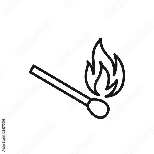 Black isolated outline icon of matchstick on white background. Line icon of match stick.