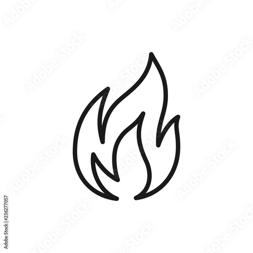 Black isolated outline icon of flame, fire on white background. Line Icon of bonfire.