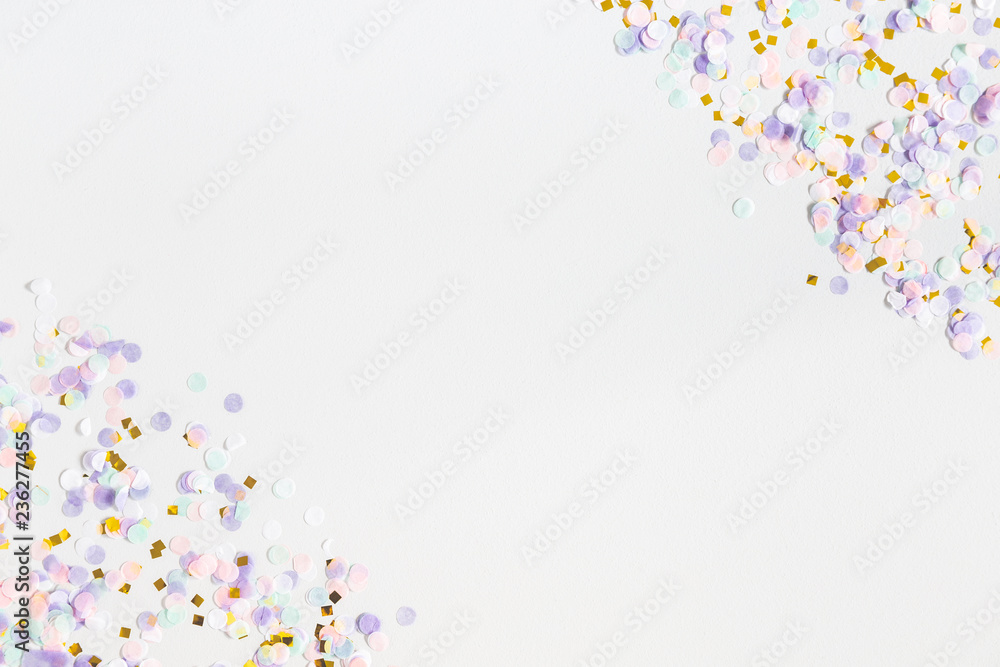 Unicorn festive background. Christmas, party, birthday, wedding, holiday concept. Flat lay, top view