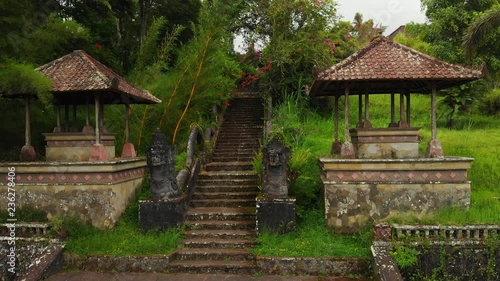 Aerial drone video of abandoned hotel in Bedugul, Bali island.