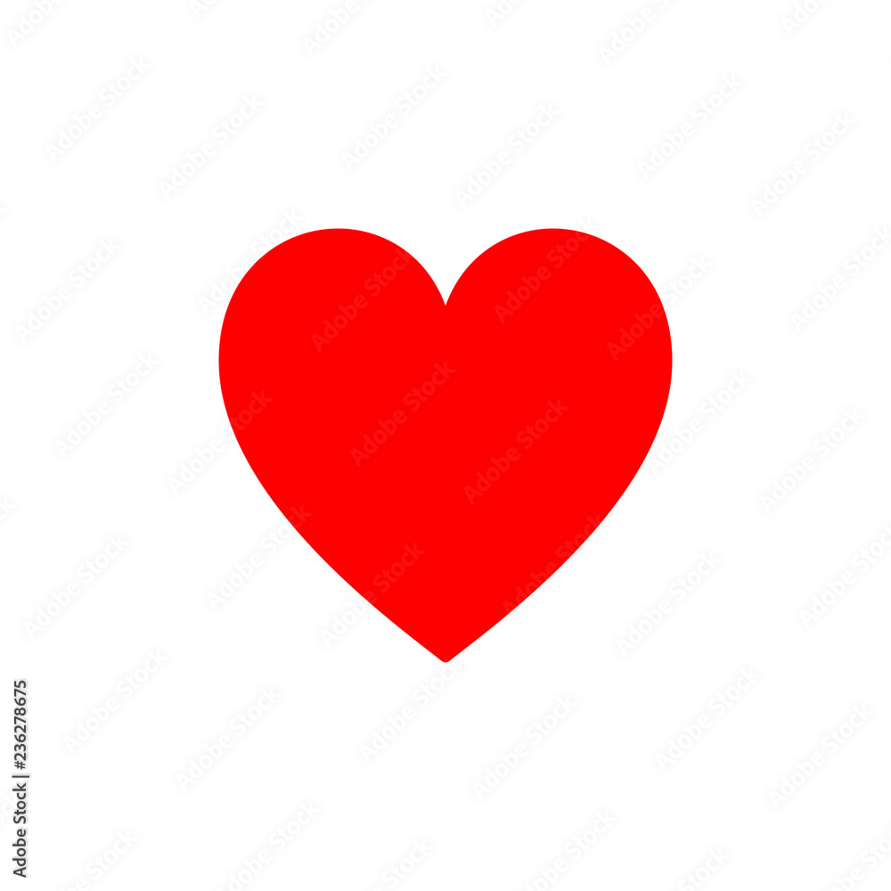 Red isolated icon of heart on white background. Silhouette of heart shape. Flat design. Symbol of love.