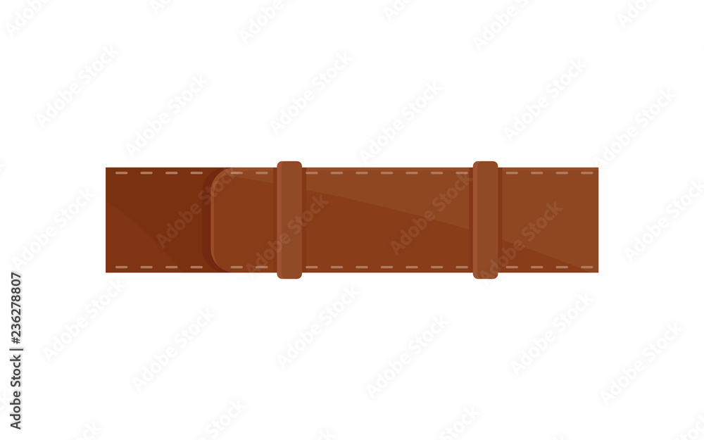 Classic men brown belt. Stylish waistband. Leather accessory. Element of clothing. Flat vector icon Classic men brown belt. Stylish waistband. Leather accessory. Element of clothing. Flat vector icon
