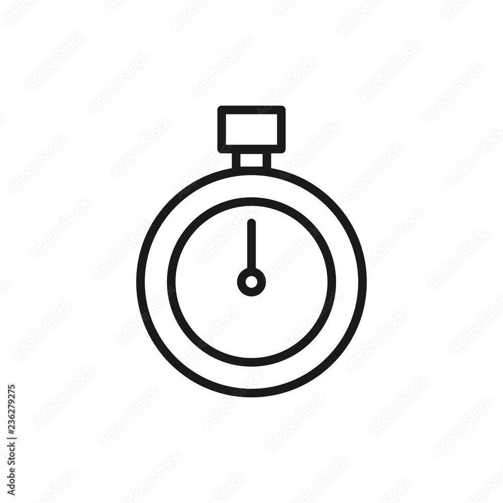 Black isolated outline icon of stop watch on white background. Line Icon of stopwatch. Black isolated outline icon of stop watch on white background. Line Icon of stopwatch.