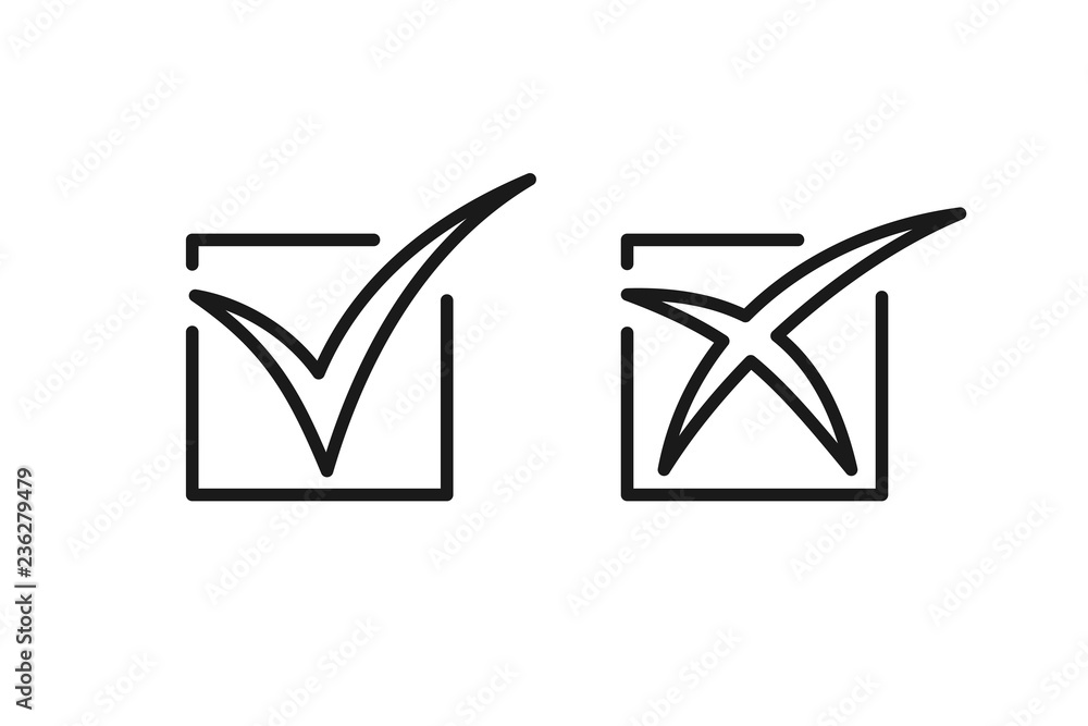 Check mark and cross sign line outline icon Vector Image