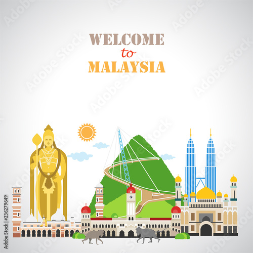 Travel background with landmarks of Malaysia