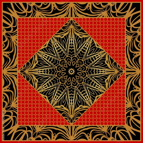 bandanna print with floral pattern. vector illustration. For fabric, textile, bandana, scarg, print.