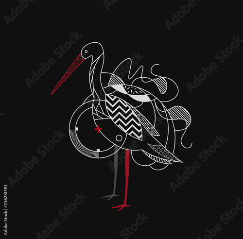 Stork vector illustration. Black background