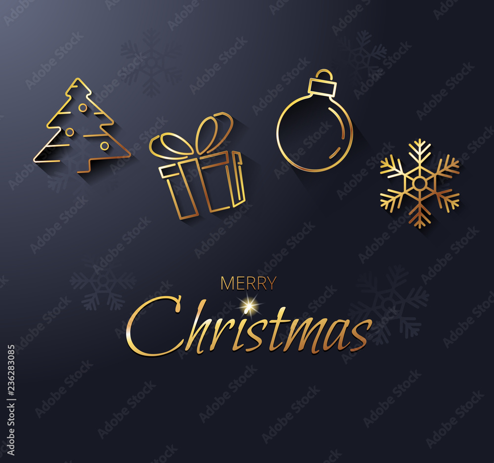 Christmas card with a golden Christmas symbols. Modern vector illustration.