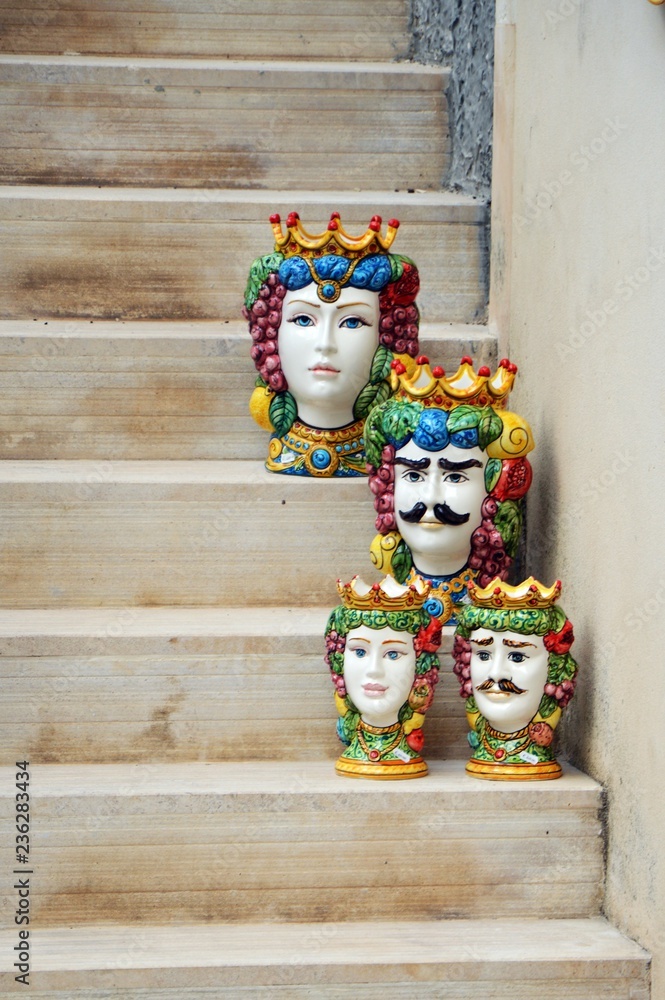 Fototapeta premium Moorish heads, typical sicilian ceramic heads, maiolica pottery