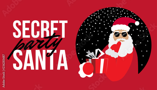 Cartoon Secret Santa Perty Christmas flat illustration