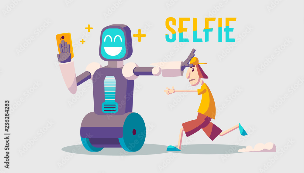 Cartoon about a guy and selfie robot Cartoon about a guy and selfie robot