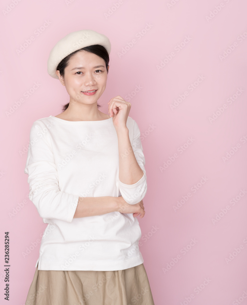 Asian female on pink background Asian female on pink background