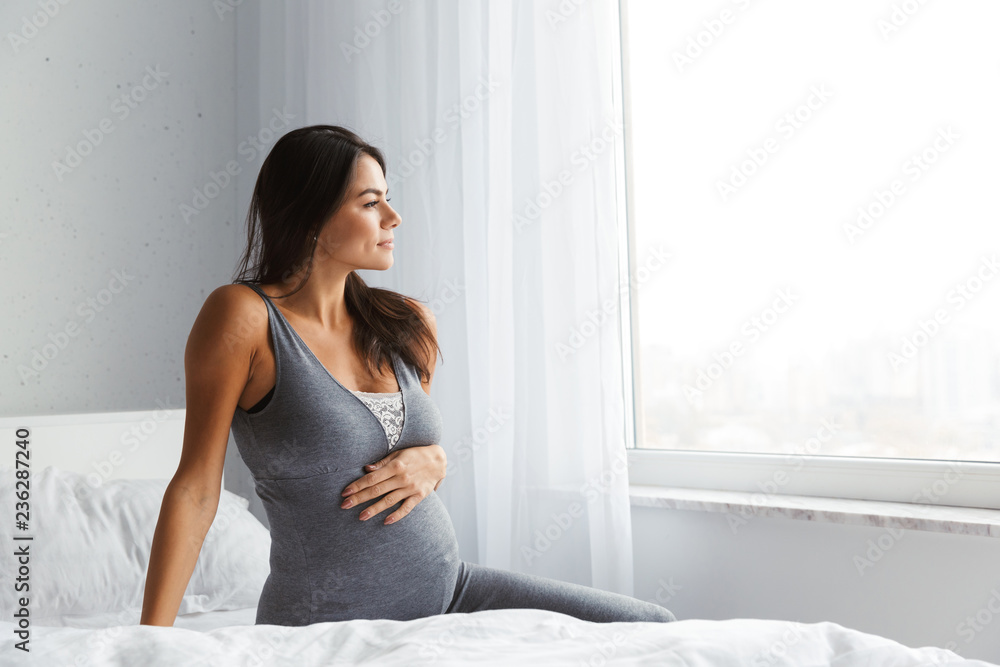 Healthy pregnant woman indoors at home sitting posing. Healthy pregnant woman indoors at home sitting posing.