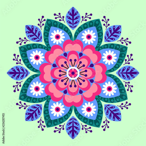geometric floral ethnic decoration. Fashion mexican, navajo, aztec, native american ornament.  Colored vector design element for frame and border, textile, fabric or paper print. Vector illustration
