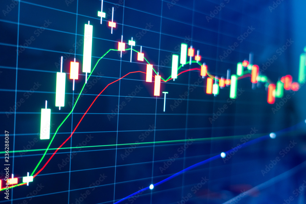 Stock market graph on LED screen monitor Stock market graph on LED screen monitor