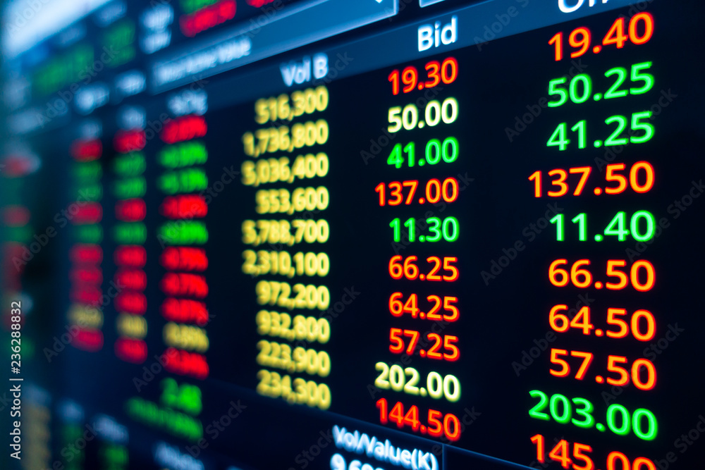 Stock market graph on LED screen monitor Stock market graph on LED screen monitor