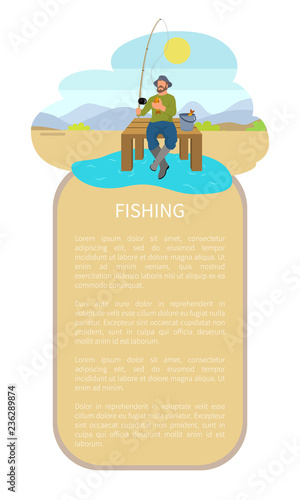 Fishing Man on Lake or Riverside Back Flat Poster