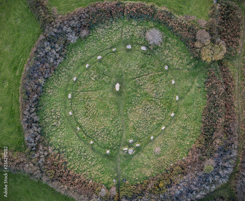 Tableau sur toile Boscawen-un Stone Circle,  Cornwall, Aerial Look-down shot