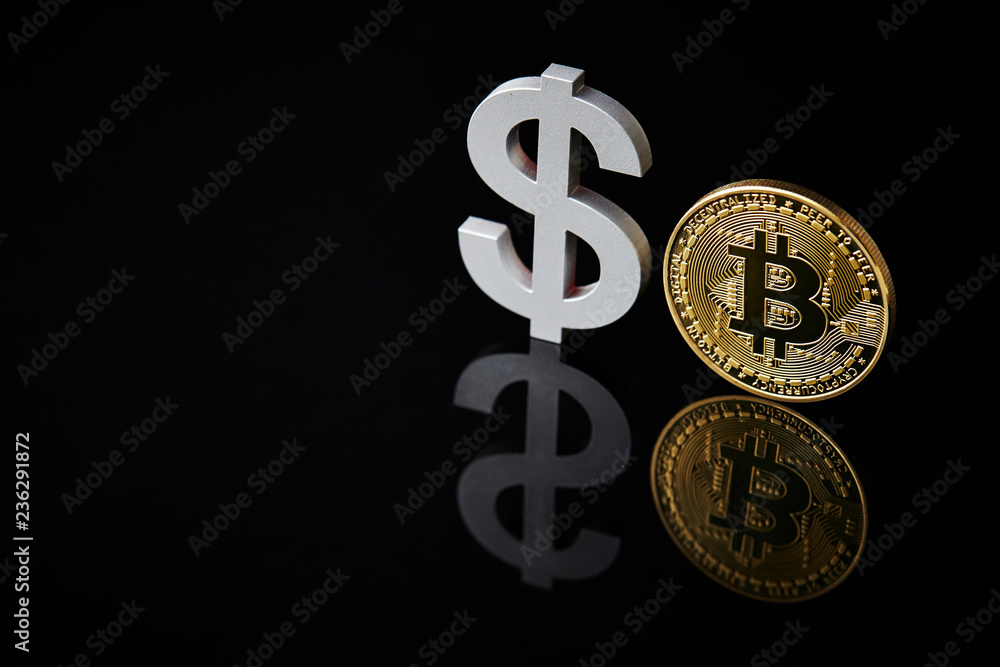 Dollar symbol with bitcoin Dollar symbol with bitcoin
