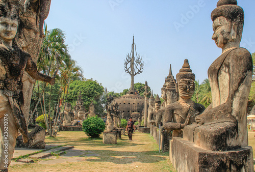 Buddha Park, Vientiane, Laos - February 26, 2015: sculptures and figures of gods. Buddhism and Hinduism