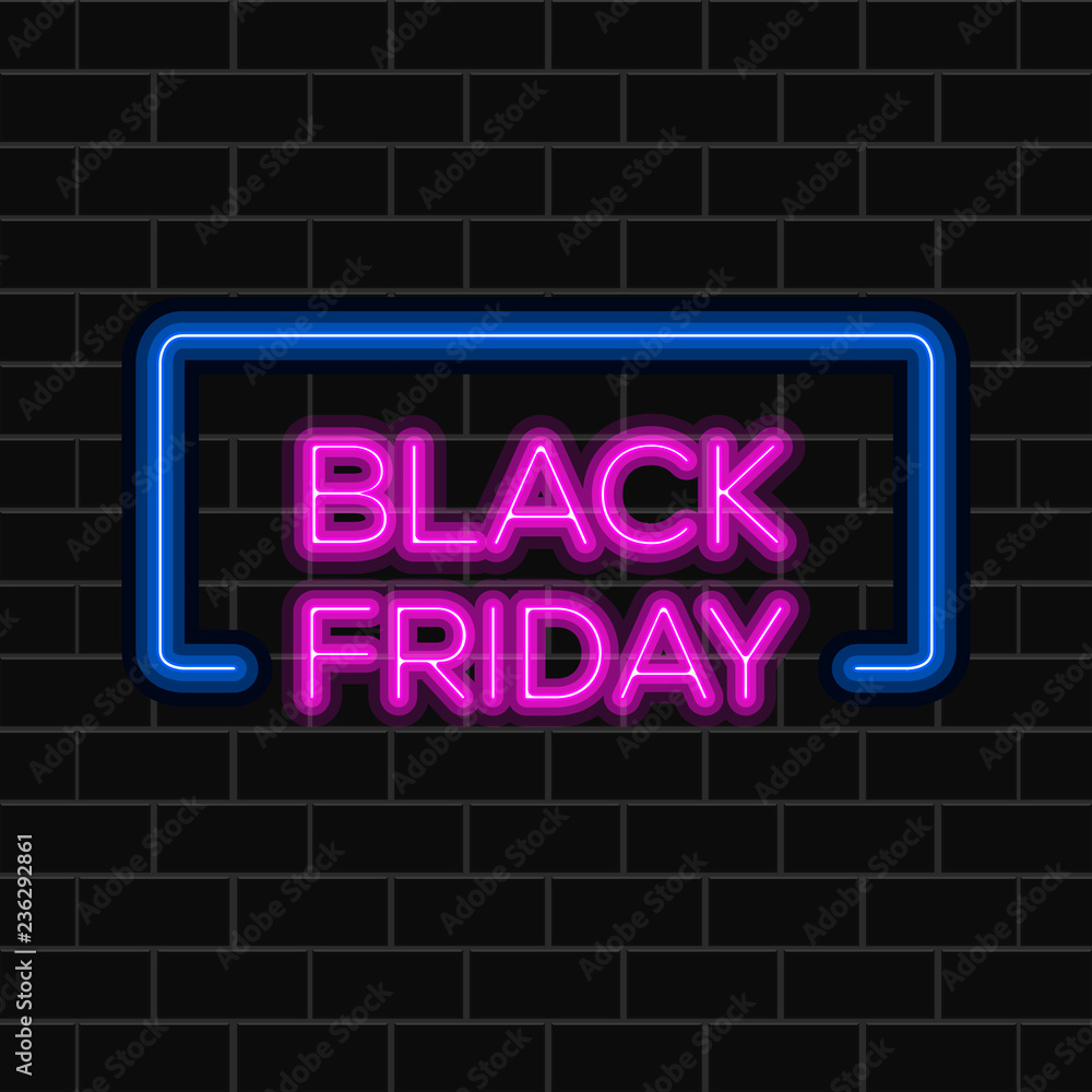 Black friday background with neon text. Vector illustration design