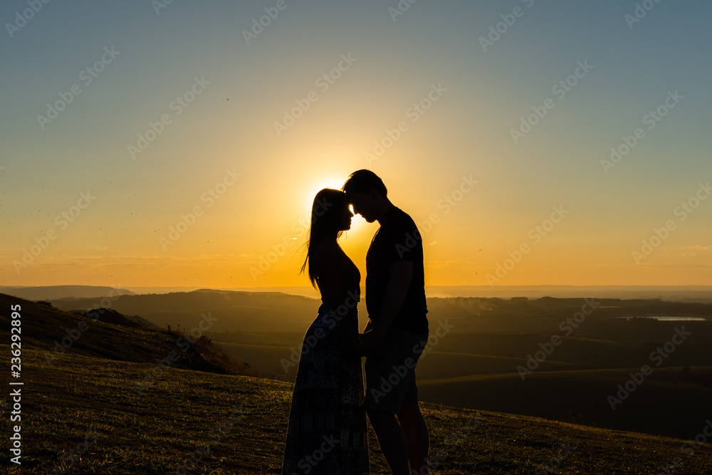 couple at the sunset, romantic sunset, love