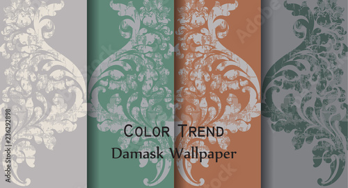 Vintage Baroque Victorian pattern set Vector. Floral ornament decoration. Leaf scroll engraved retro grunge texture design. Pastel colors softs