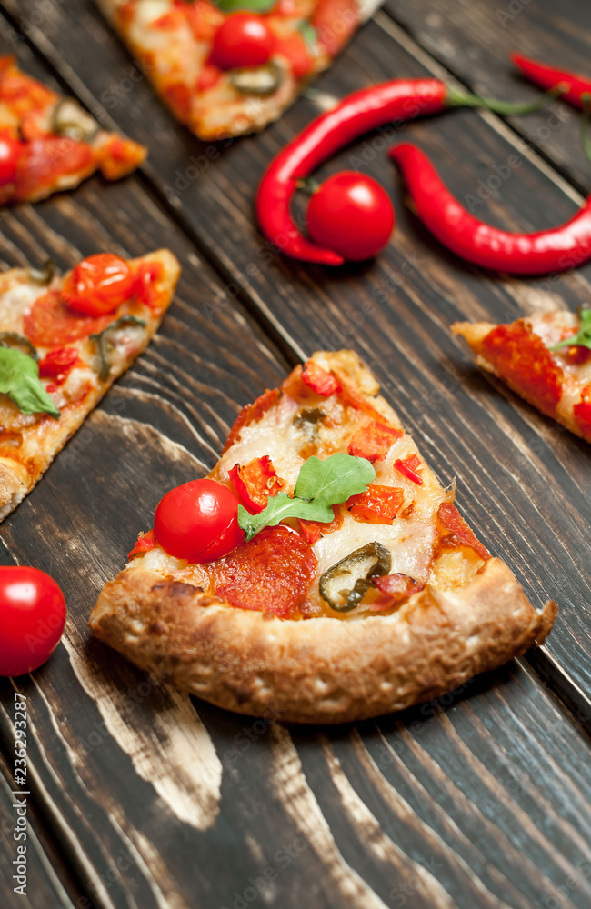 pizza on wood table with ingredients pizza on wood table with ingredients