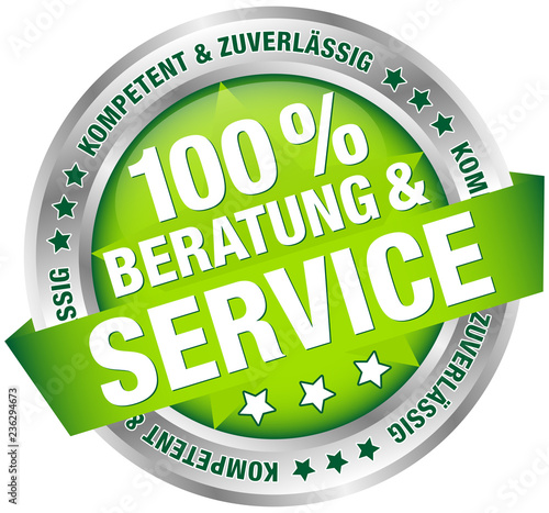 Button Banner "100% Beratung & Service" grün/silber