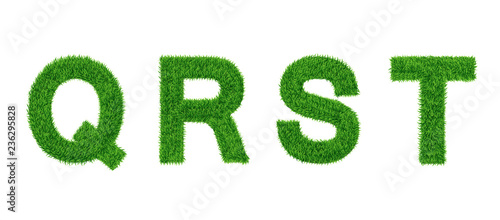 Grass letter Collection. Q, R, S, T Isolated from white .Eco symbol . The green lawn background. Vector illustrations