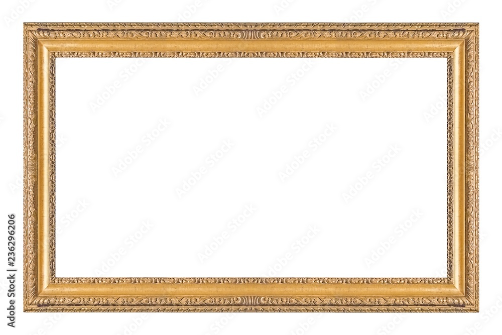 Golden frame for paintings, mirrors or photo isolated on white background